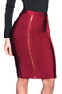 Sexy Burgundy Double Zip Slit High Waist Bandage Skirt